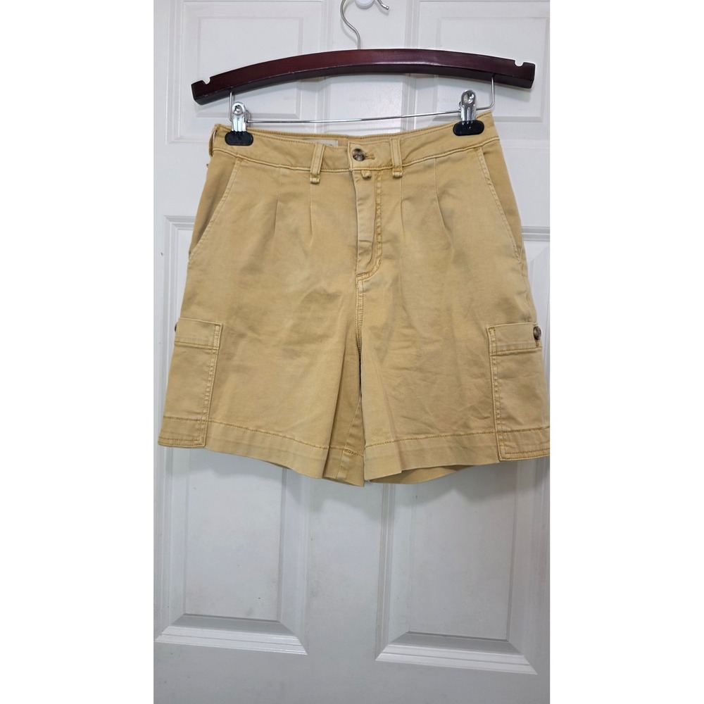 Pilcro Cargo Shorts Womens 26 Yellow Pleated High Rise Utility Anthropologie